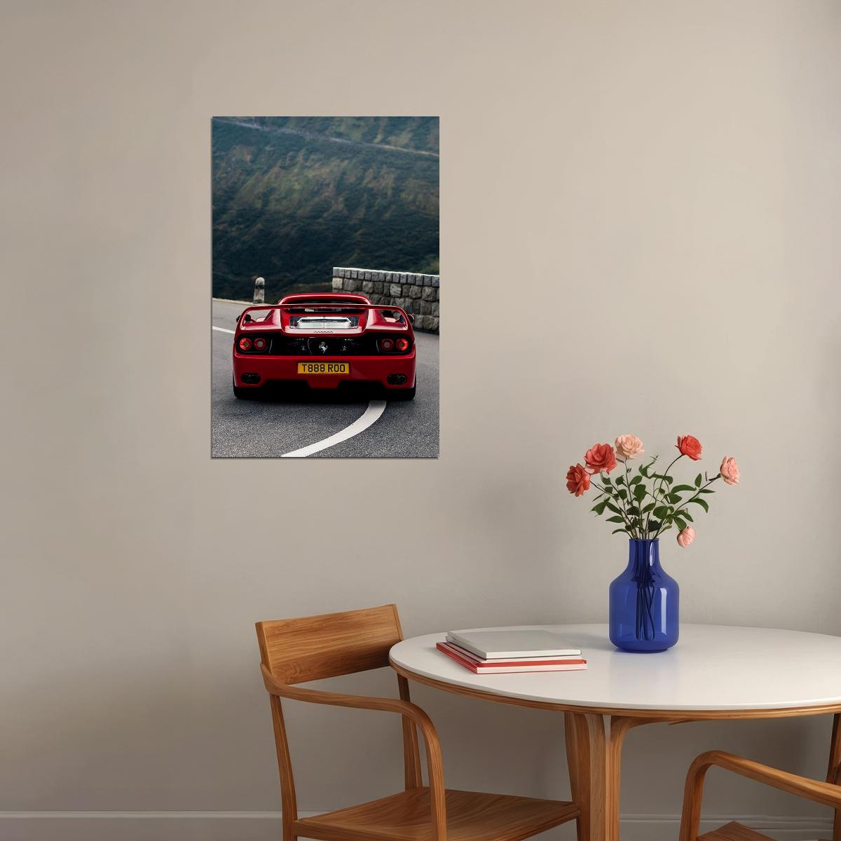 Cars Red Ferrari Landscape Road Land Vehicle Photo Poster Wall Art Print Home Wall Decor