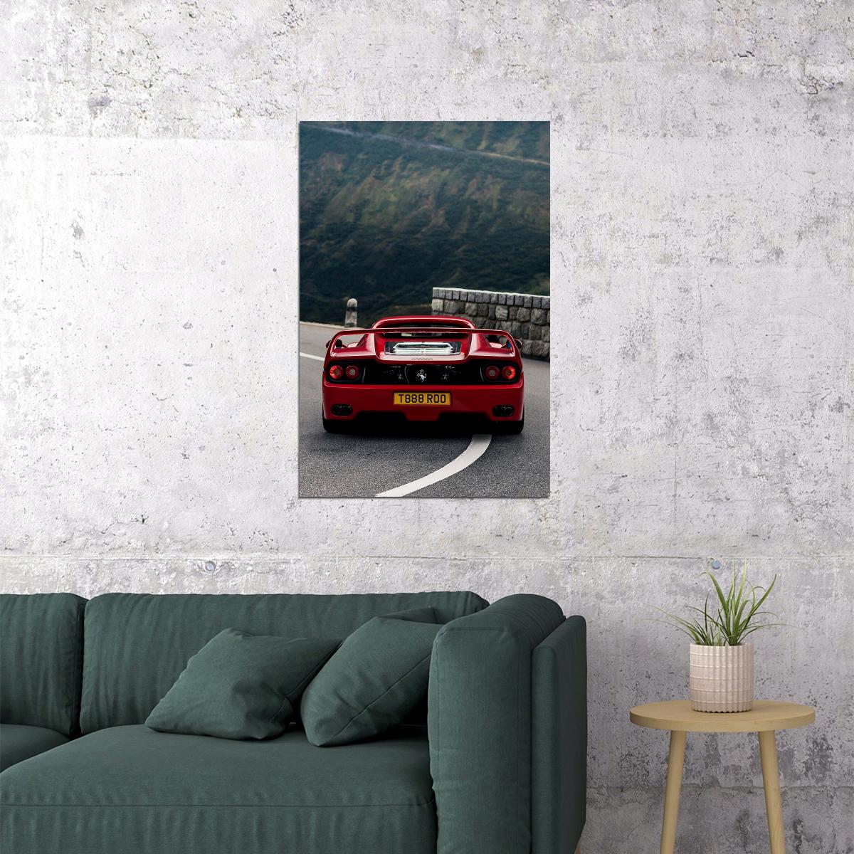 Cars Red Ferrari Landscape Road Land Vehicle Photo Poster Wall Art Print Home Wall Decor