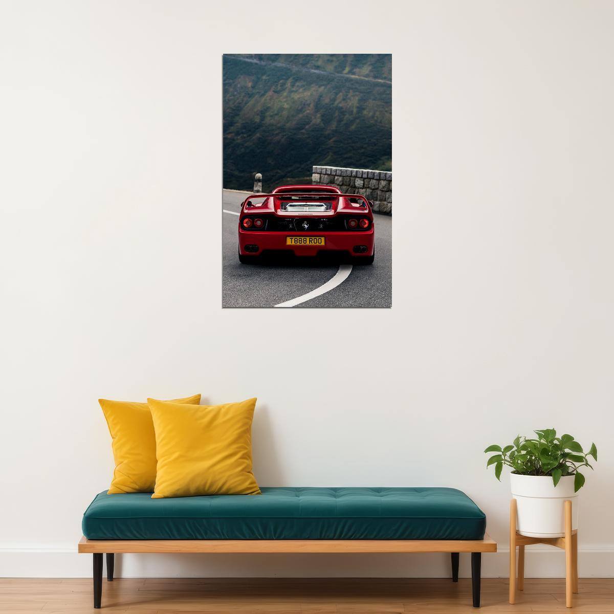 Cars Red Ferrari Landscape Road Land Vehicle Photo Poster Wall Art Print Home Wall Decor