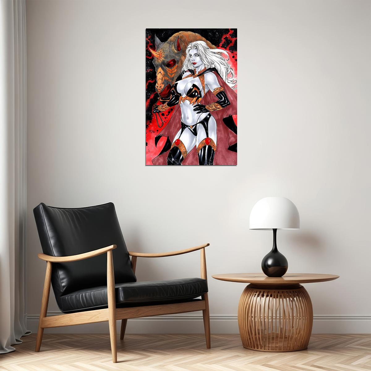 Lady Death Animation Fantasy Red Background Poster Wall Art Print Home Wall Decor