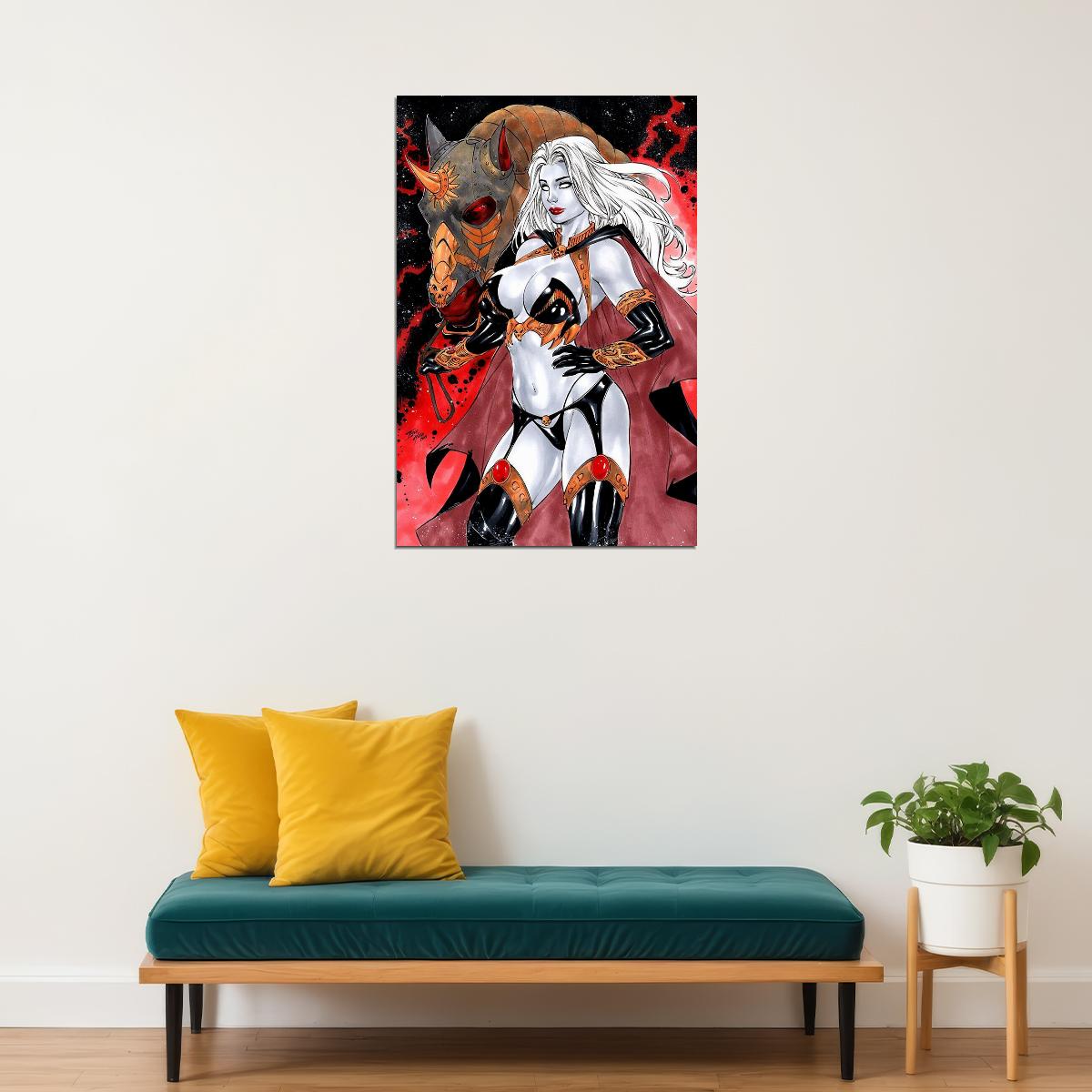 Lady Death Animation Fantasy Red Background Poster Wall Art Print Home Wall Decor