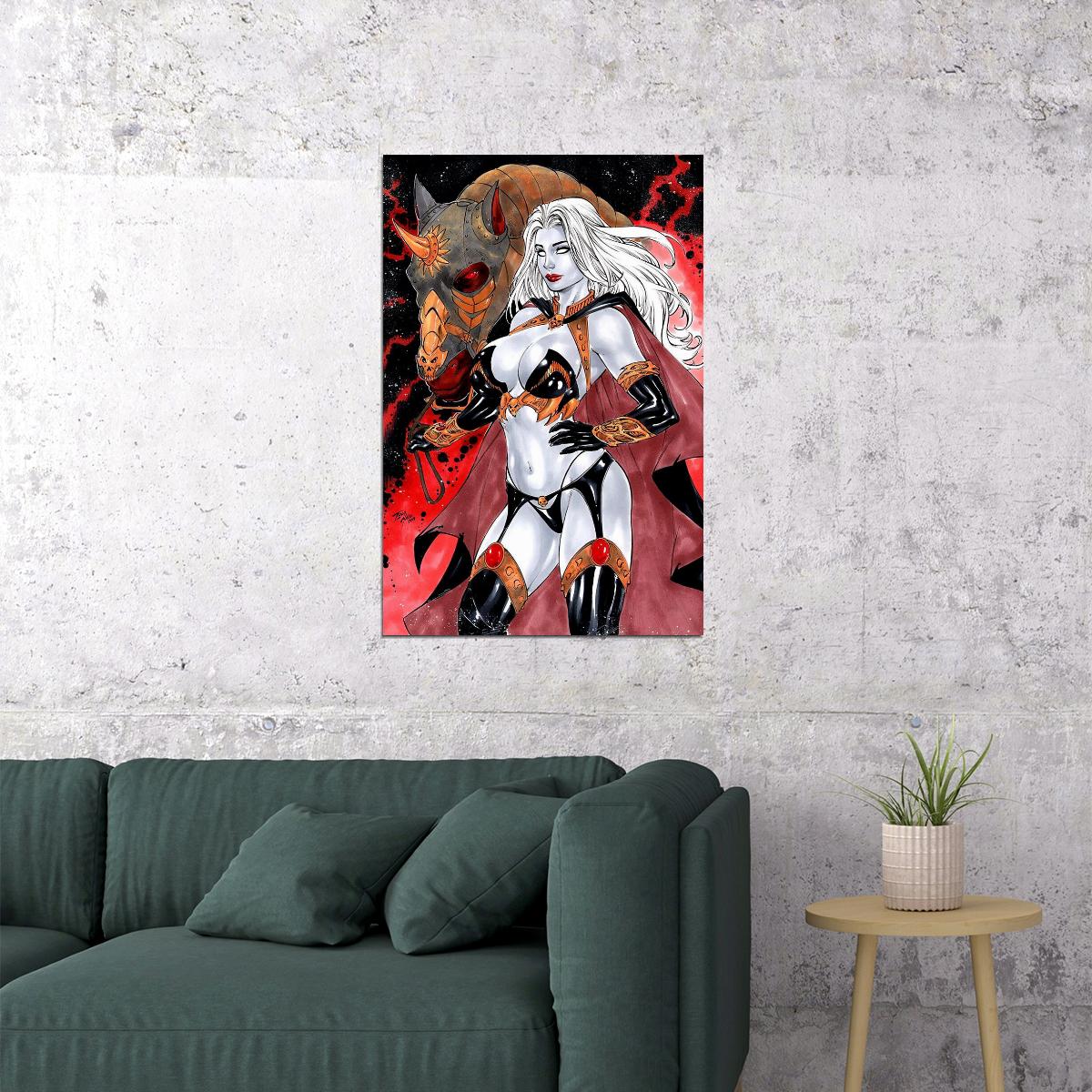 Lady Death Animation Fantasy Red Background Poster Wall Art Print Home Wall Decor