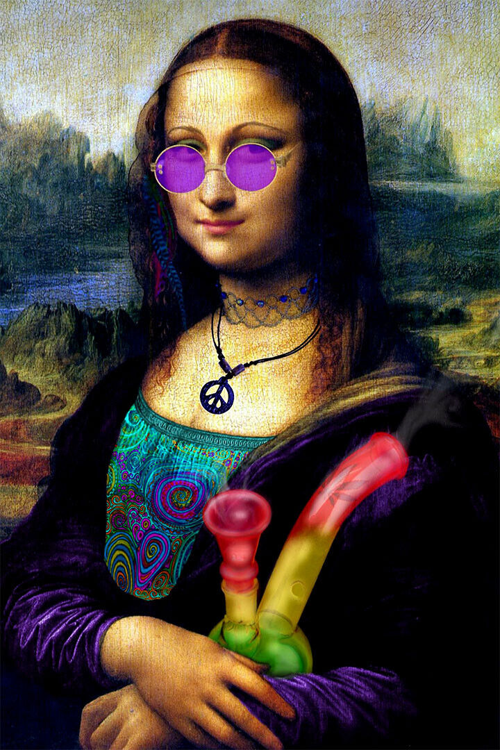 Naughty Mona Lisa Marijuana Themed Oil Poster Wall Art Print Home Wall Decor