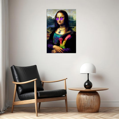 Naughty Mona Lisa Marijuana Themed Oil Poster Wall Art Print Home Wall Decor