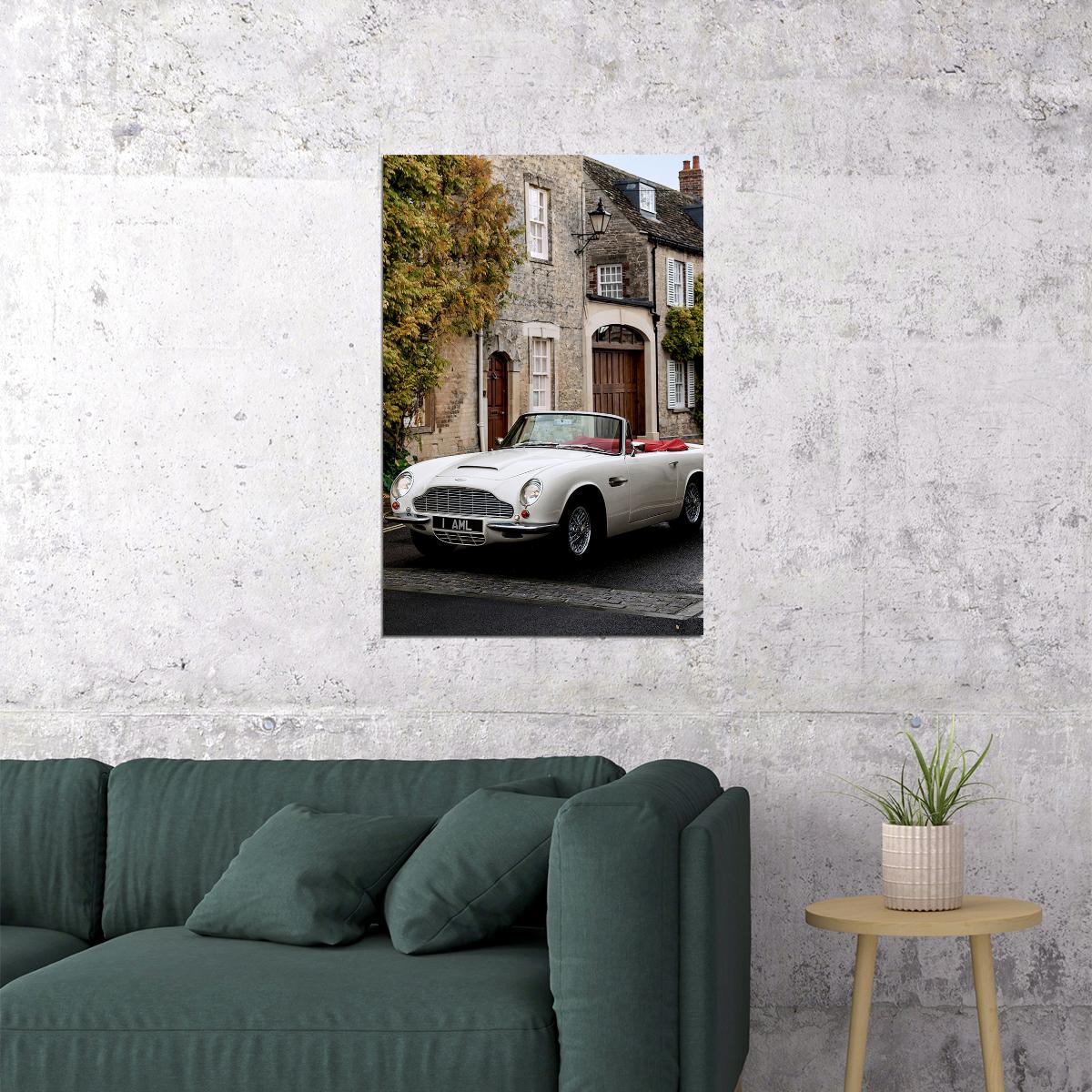 Old White Aston Martin Classic Poster Wall Art Print Home Wall Decor