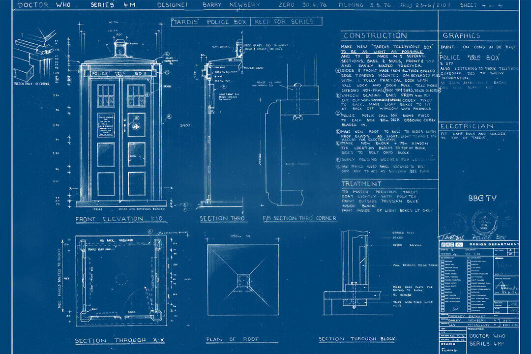 Blueprint Dr Who Time Machine Document Poster Wall Art Print Home Wall Decor