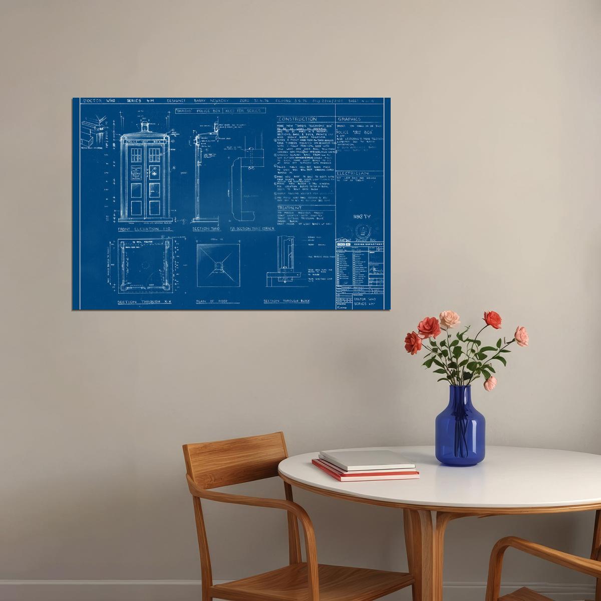 Blueprint Dr Who Time Machine Document Poster Wall Art Print Home Wall Decor