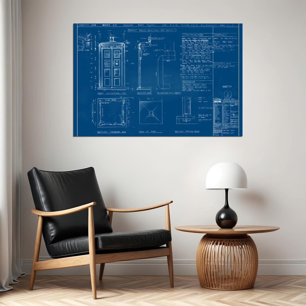 Blueprint Dr Who Time Machine Document Poster Wall Art Print Home Wall Decor