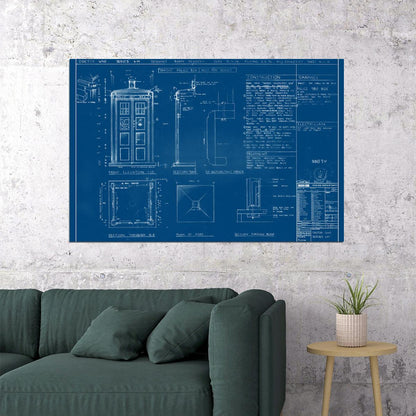 Blueprint Dr Who Time Machine Document Poster Wall Art Print Home Wall Decor