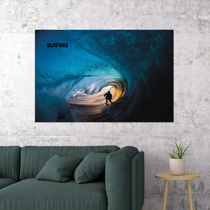 Giant Wave Girl Sea Surfing Sports Surf Riding Poster Wall Art Print Home Wall Decor