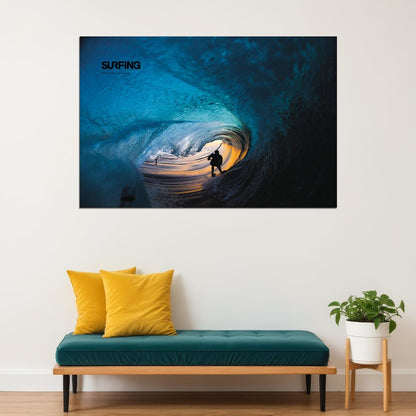 Giant Wave Girl Sea Surfing Sports Surf Riding Poster Wall Art Print Home Wall Decor