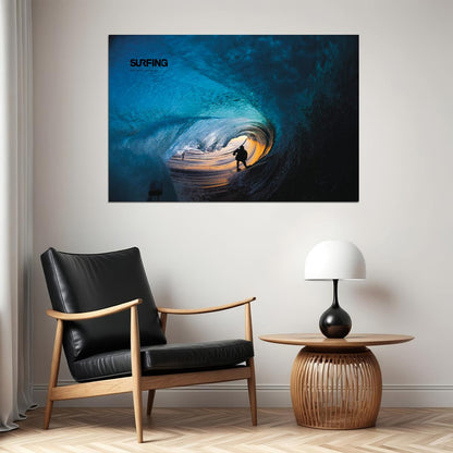 Giant Wave Girl Sea Surfing Sports Surf Riding Poster Wall Art Print Home Wall Decor