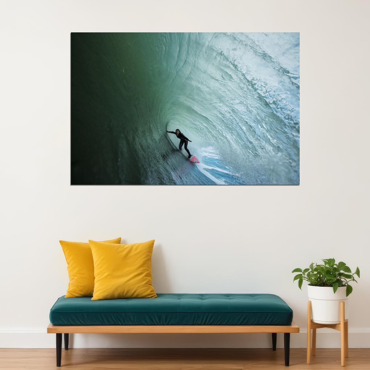 Giant Wave Girl Sea Surfing Sports Surf Riding Poster Wall Art Print Home Wall Decor