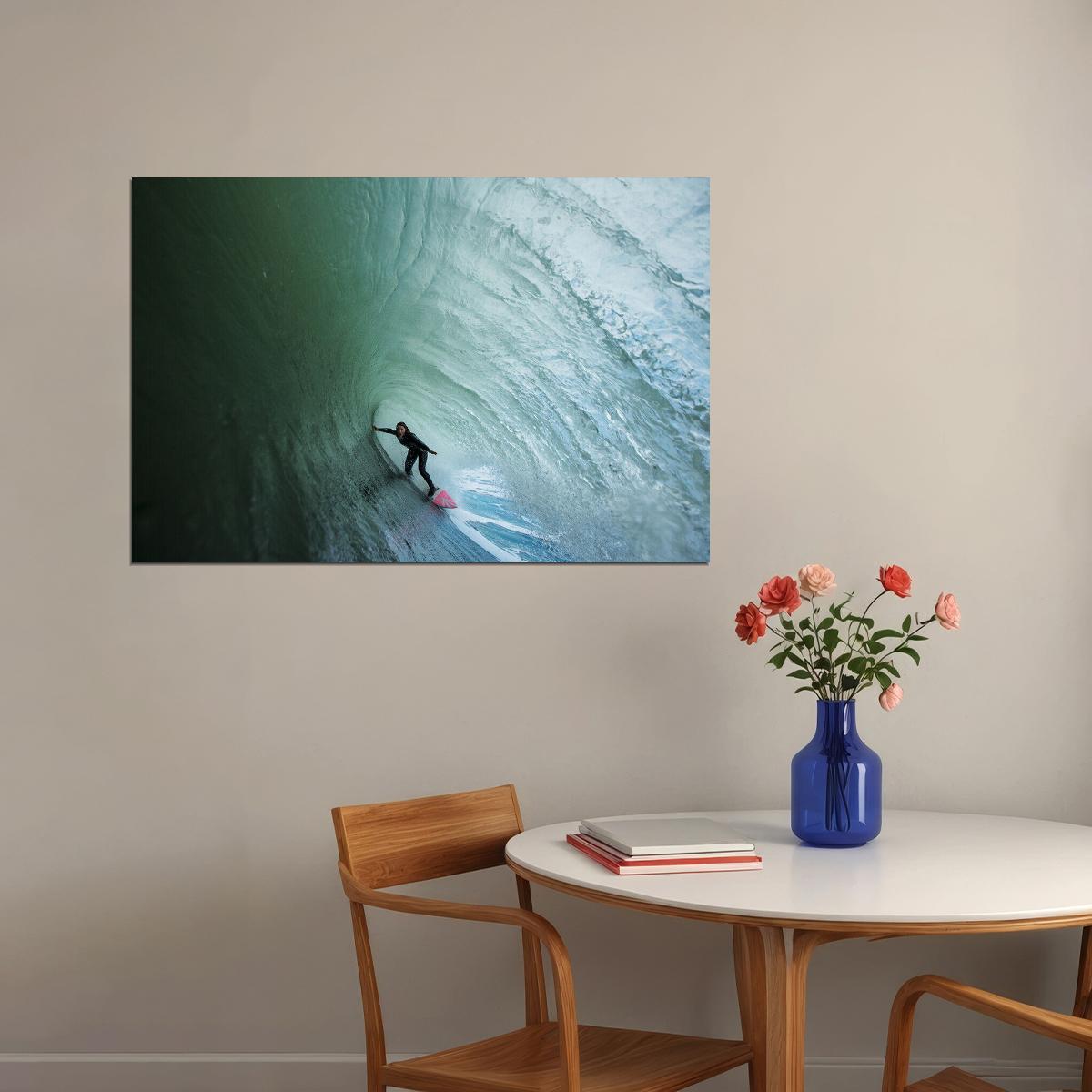 Giant Wave Girl Sea Surfing Sports Surf Riding Poster Wall Art Print Home Wall Decor