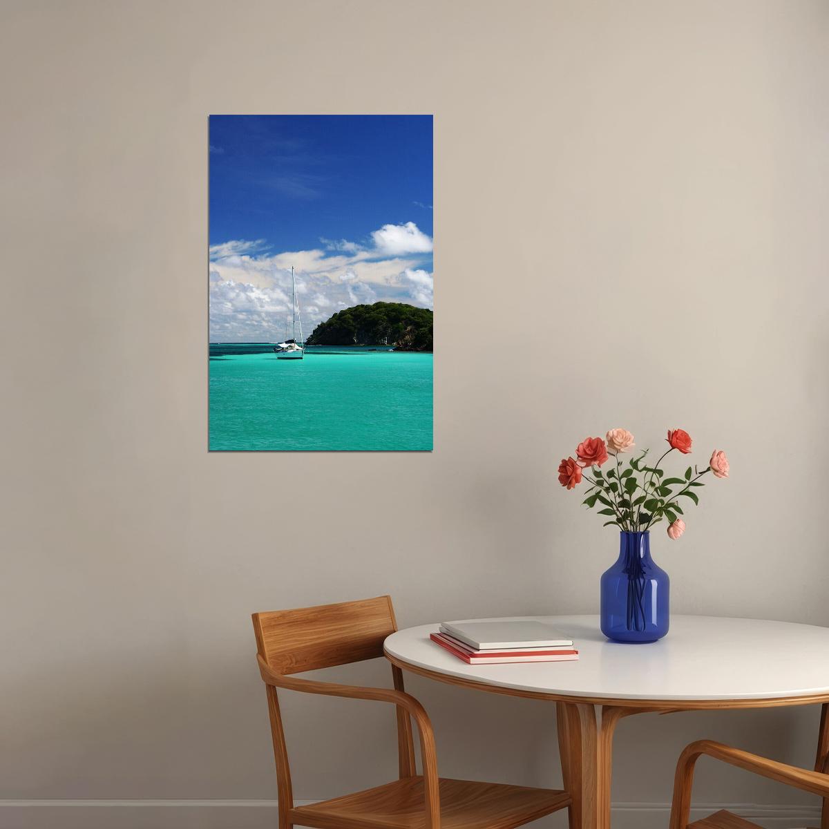 Sailboats On Cook Islands Beach Landscape Poster Wall Art Print Home Wall Decor