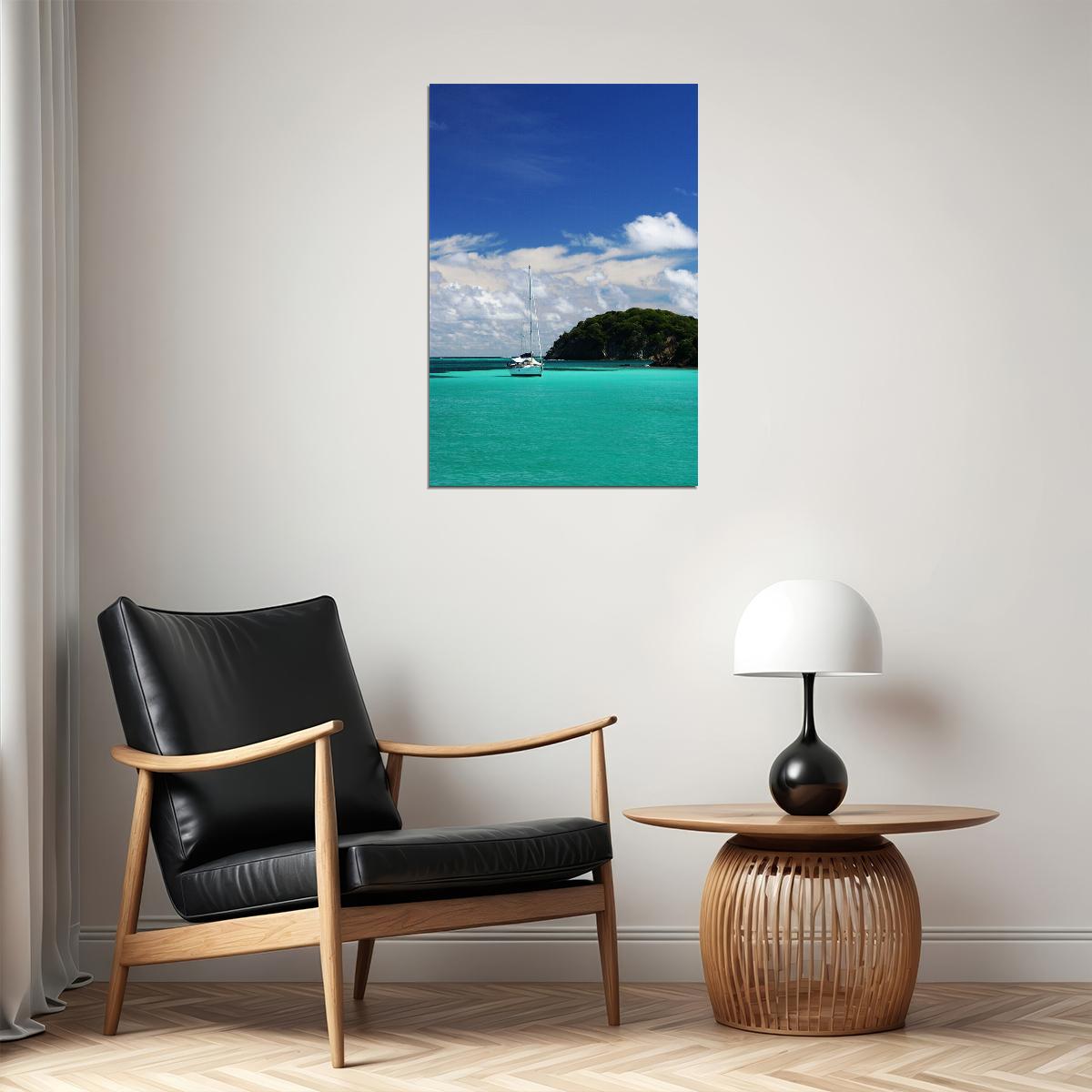 Sailboats On Cook Islands Beach Landscape Poster Wall Art Print Home Wall Decor