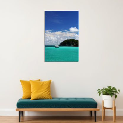Sailboats On Cook Islands Beach Landscape Poster Wall Art Print Home Wall Decor