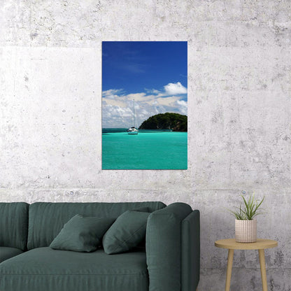 Sailboats On Cook Islands Beach Landscape Poster Wall Art Print Home Wall Decor