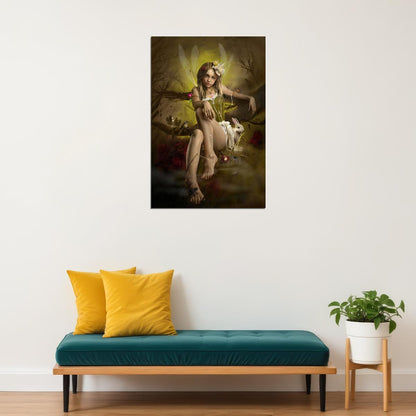 Fairies Girl Oil Painting Seated Being Figure Poster Wall Art Print Home Wall Decor