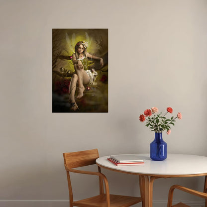 Fairies Girl Oil Painting Seated Being Figure Poster Wall Art Print Home Wall Decor