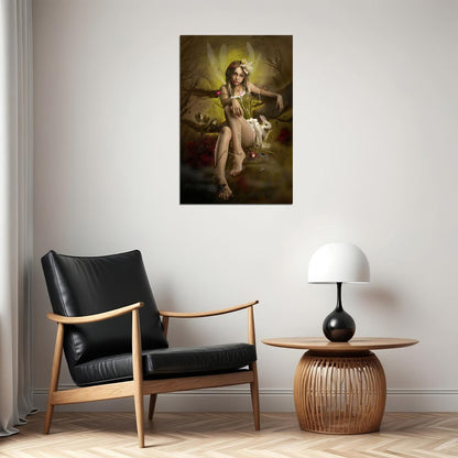 Fairies Girl Oil Painting Seated Being Figure Poster Wall Art Print Home Wall Decor