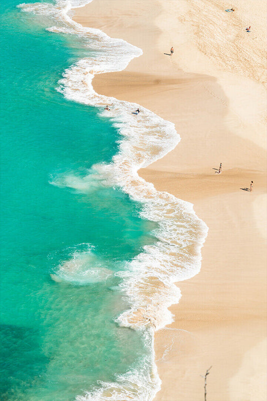 Sandy Coastline Washed By Turquoise Foamy Sea Poster Wall Art Print Home Wall Decor