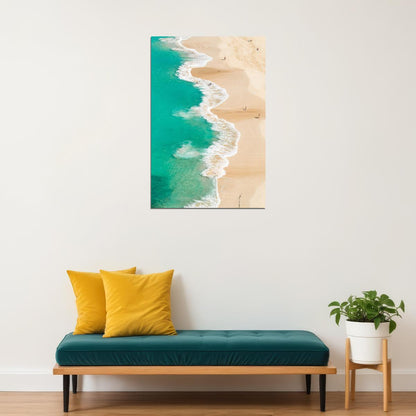 Sandy Coastline Washed By Turquoise Foamy Sea Poster Wall Art Print Home Wall Decor