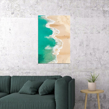 Sandy Coastline Washed By Turquoise Foamy Sea Poster Wall Art Print Home Wall Decor