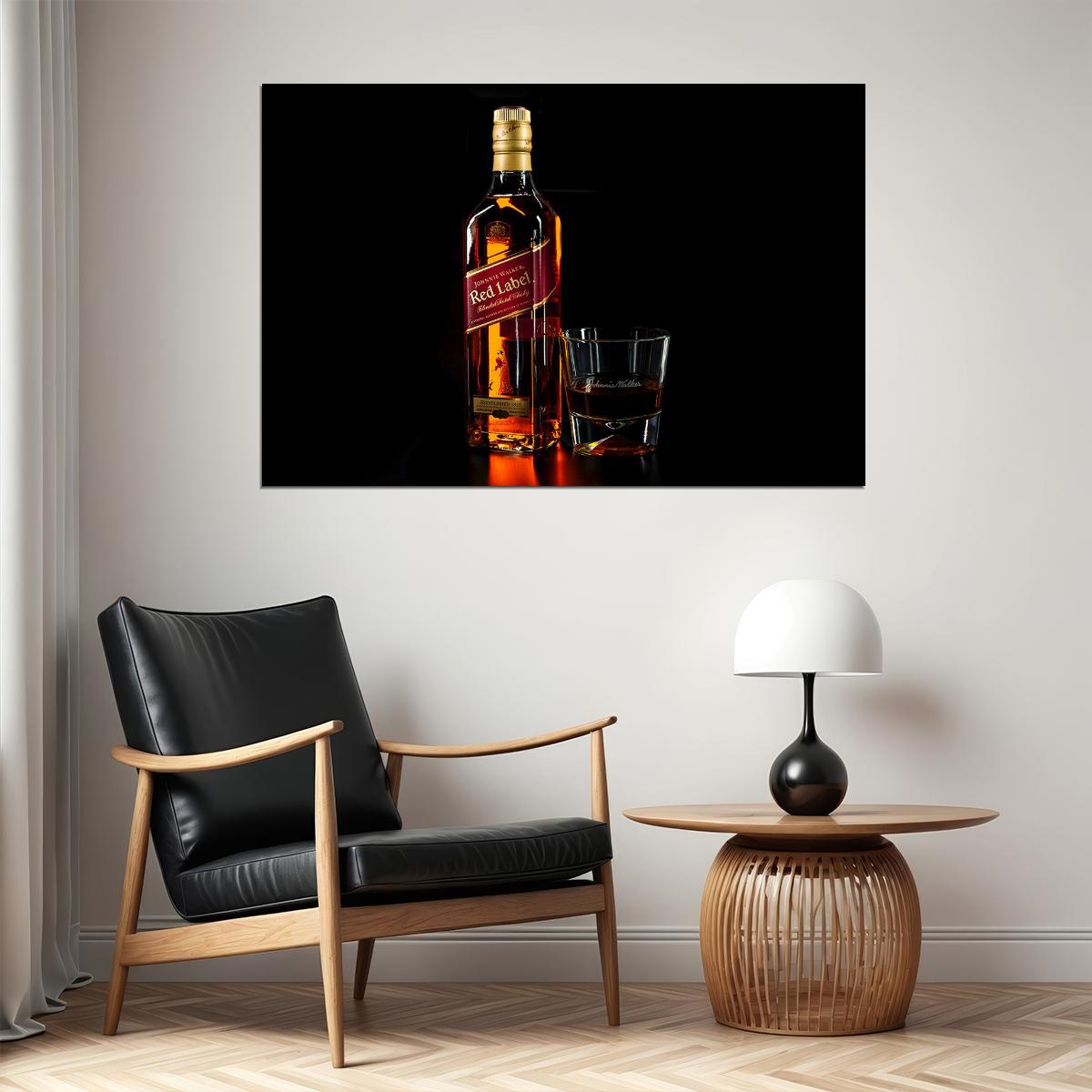 Walker Bottle Of Red Whiskey Drinking Glass Poster Wall Art Print Home Wall Decor