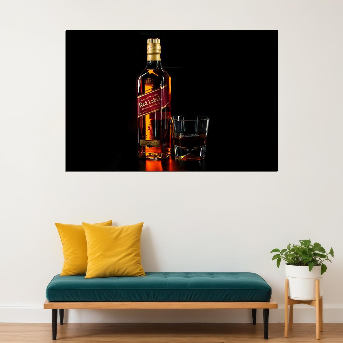 Walker Bottle Of Red Whiskey Drinking Glass Poster Wall Art Print Home Wall Decor