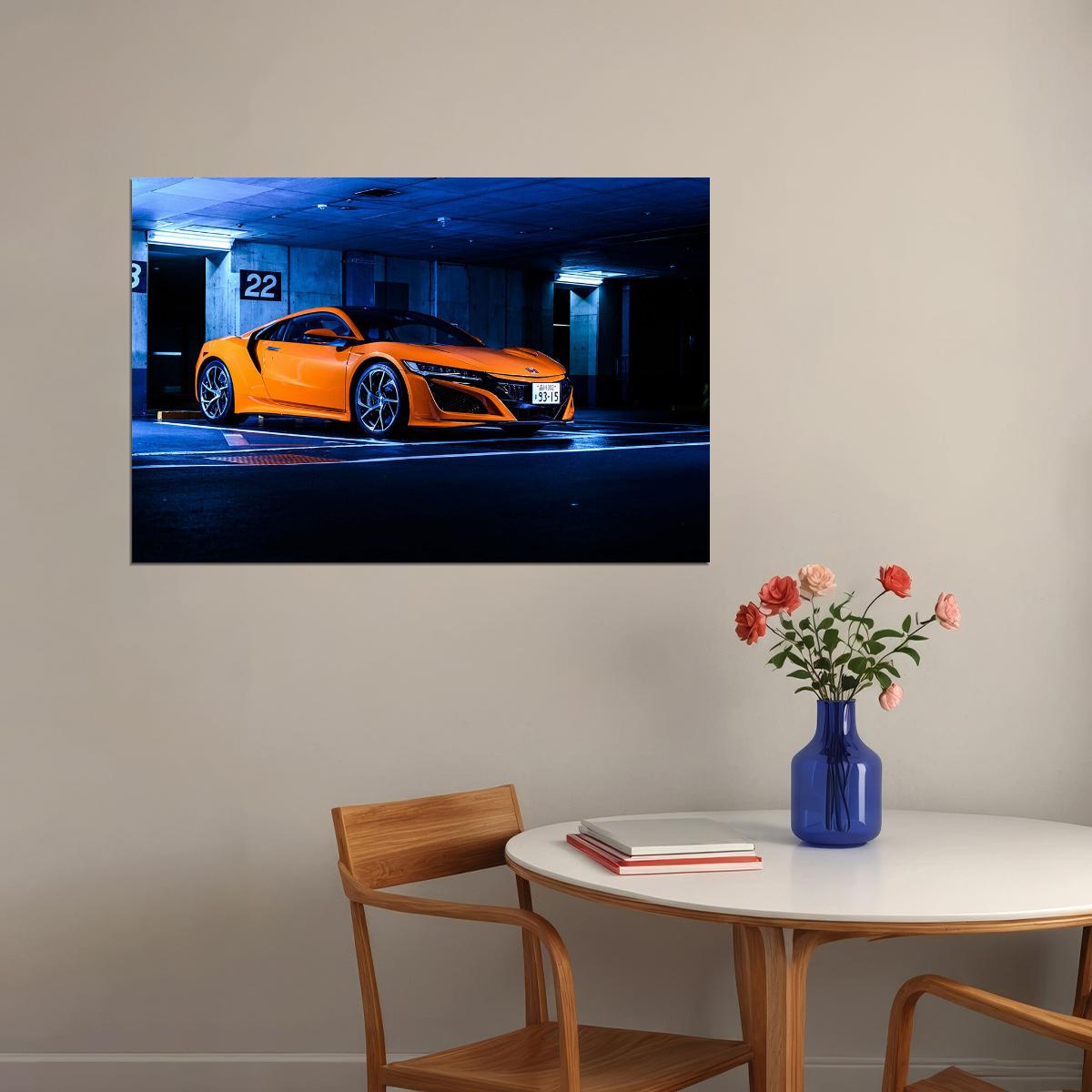 Honda Nsx Orange Sporty Car Poster Wall Art Print Home Wall Decor