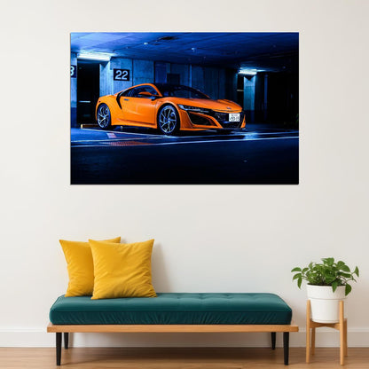 Honda Nsx Orange Sporty Car Poster Wall Art Print Home Wall Decor