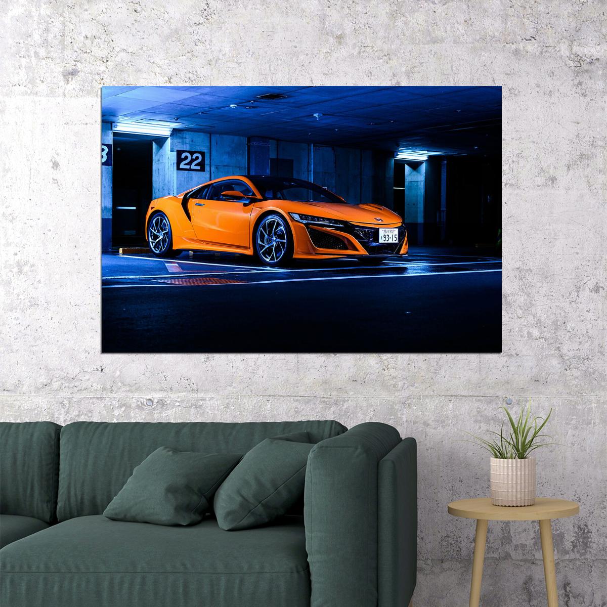 Honda Nsx Orange Sporty Car Poster Wall Art Print Home Wall Decor