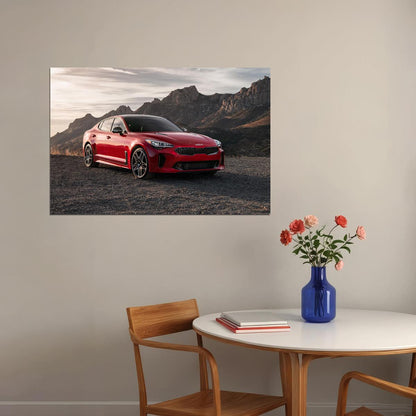 Kia Stinger Gt Red Car Stone Hills Background Poster Wall Art Print Home Wall Decor