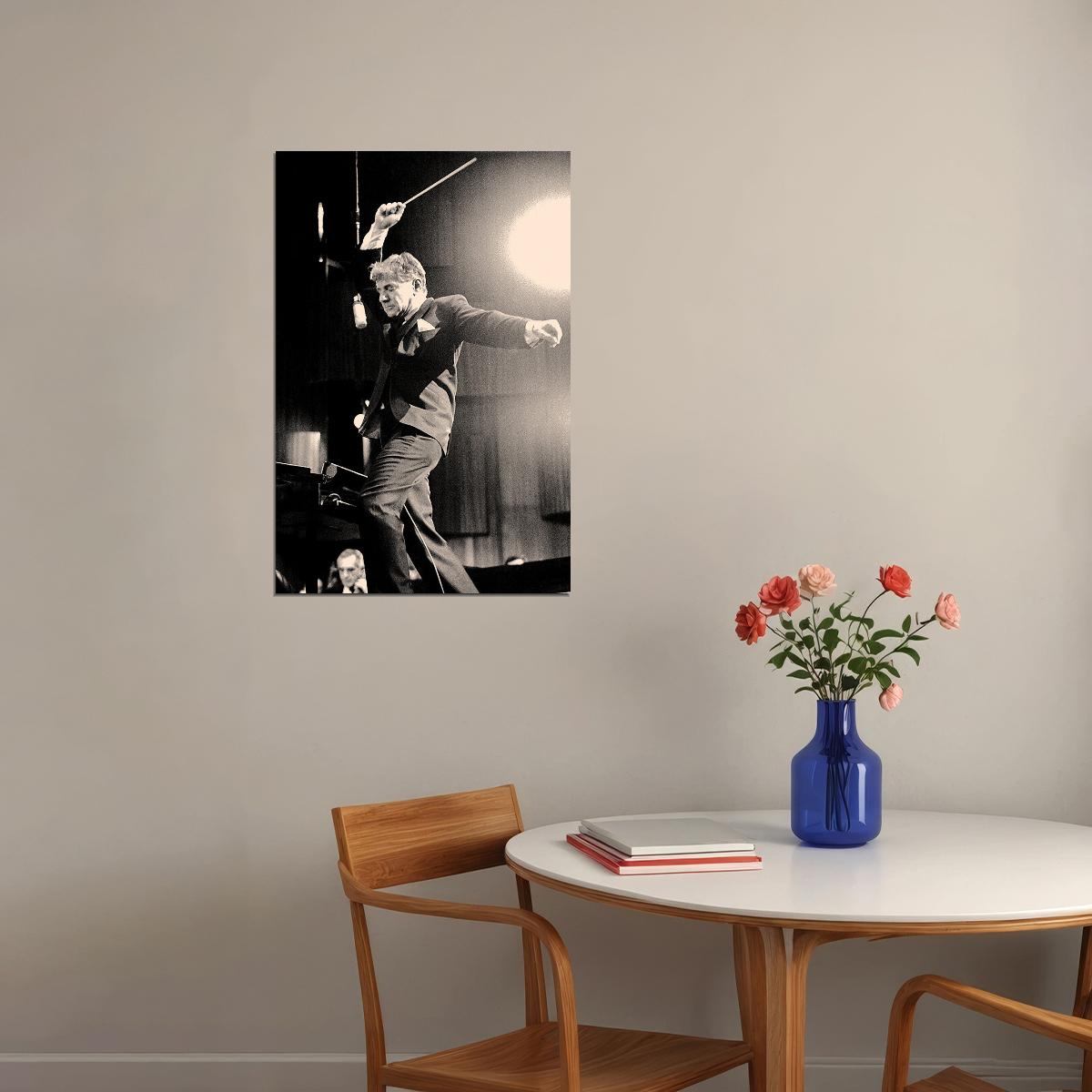 Leonard Bernstein Conducting Orchestra Poster Wall Art Print Home Wall Decor - xonomax