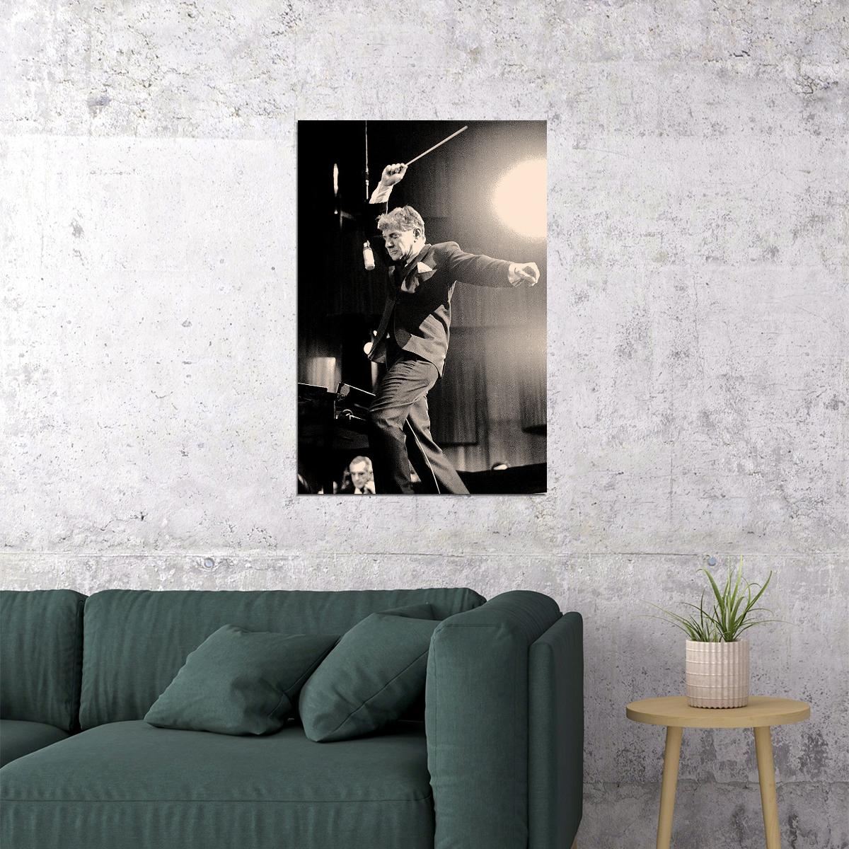 Leonard Bernstein Conducting Orchestra Poster Wall Art Print Home Wall Decor - xonomax
