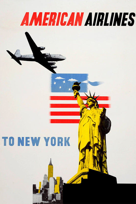 American Airlines New York Vintage Travel Poster Wall Art Print Home Wall Decor - xonomax