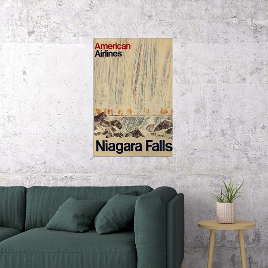 American Airlines Niagara Falls Vintage Travel Poster Wall Art Print Home Wall Decor - xonomax