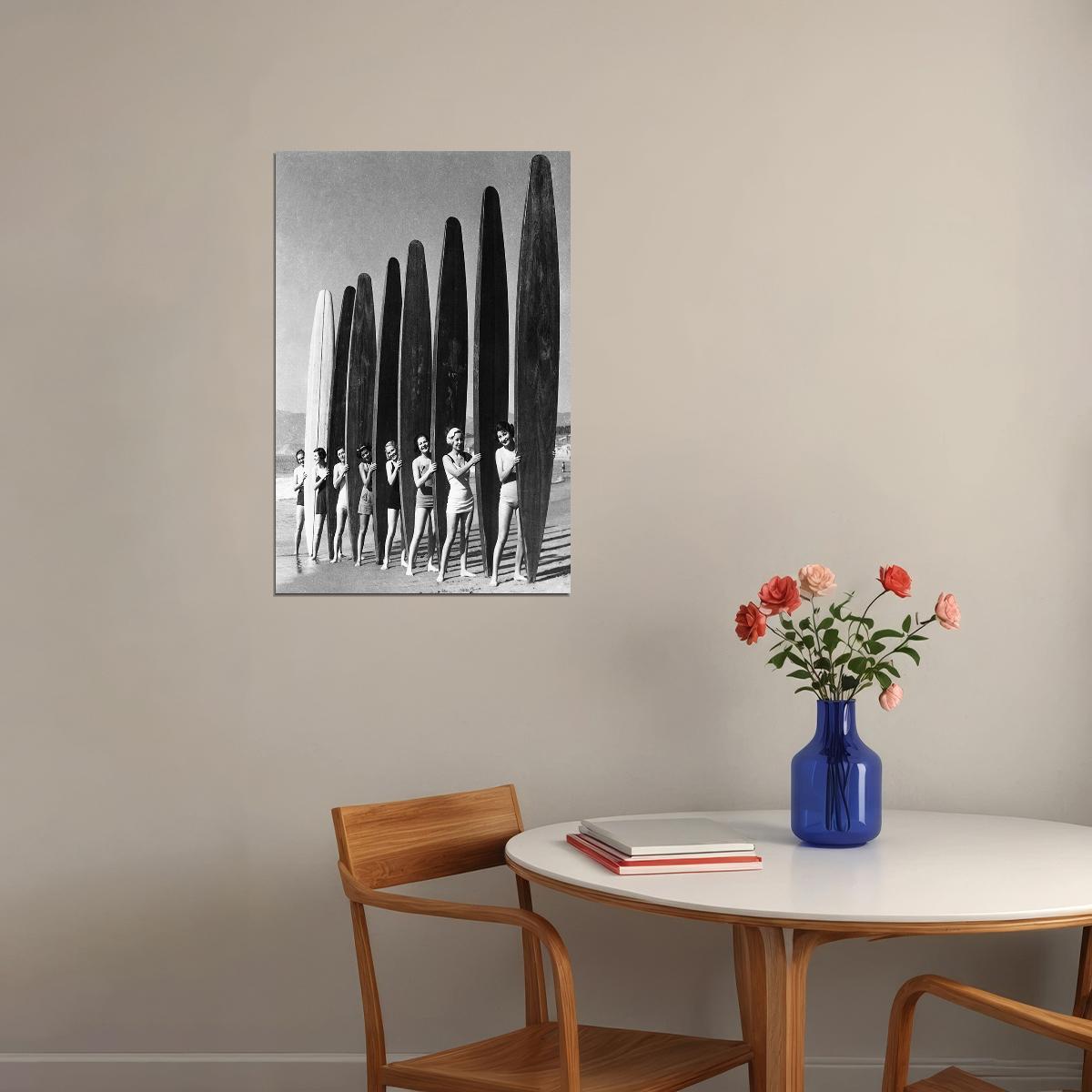 Black White Beach Surf Girls Cute Beauty Womans Poster Wall Art Print Home Wall Decor - xonomax