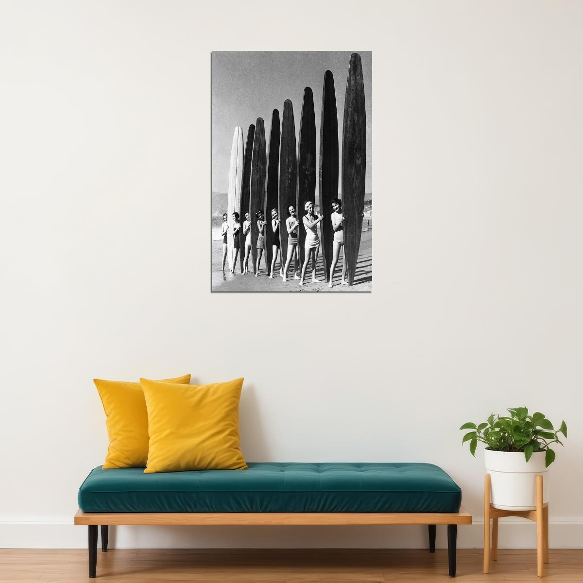 Black White Beach Surf Girls Cute Beauty Womans Poster Wall Art Print Home Wall Decor - xonomax