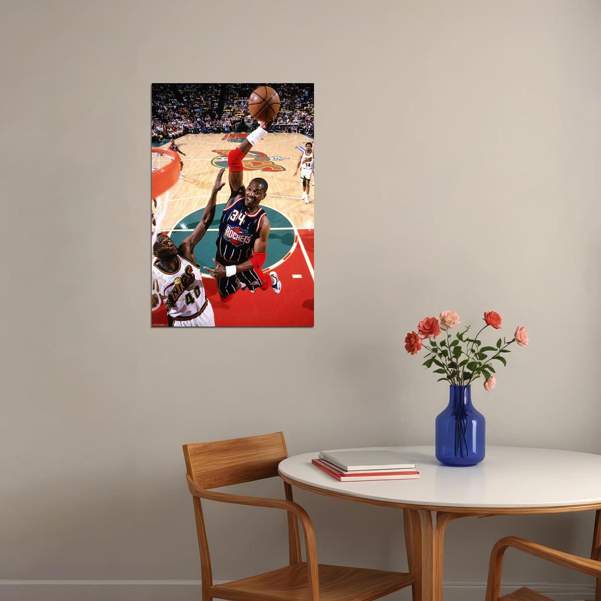 Hakeem Olajuwon Houston Rockets Basketball Player Poster Wall Art Print Home Wall Decor