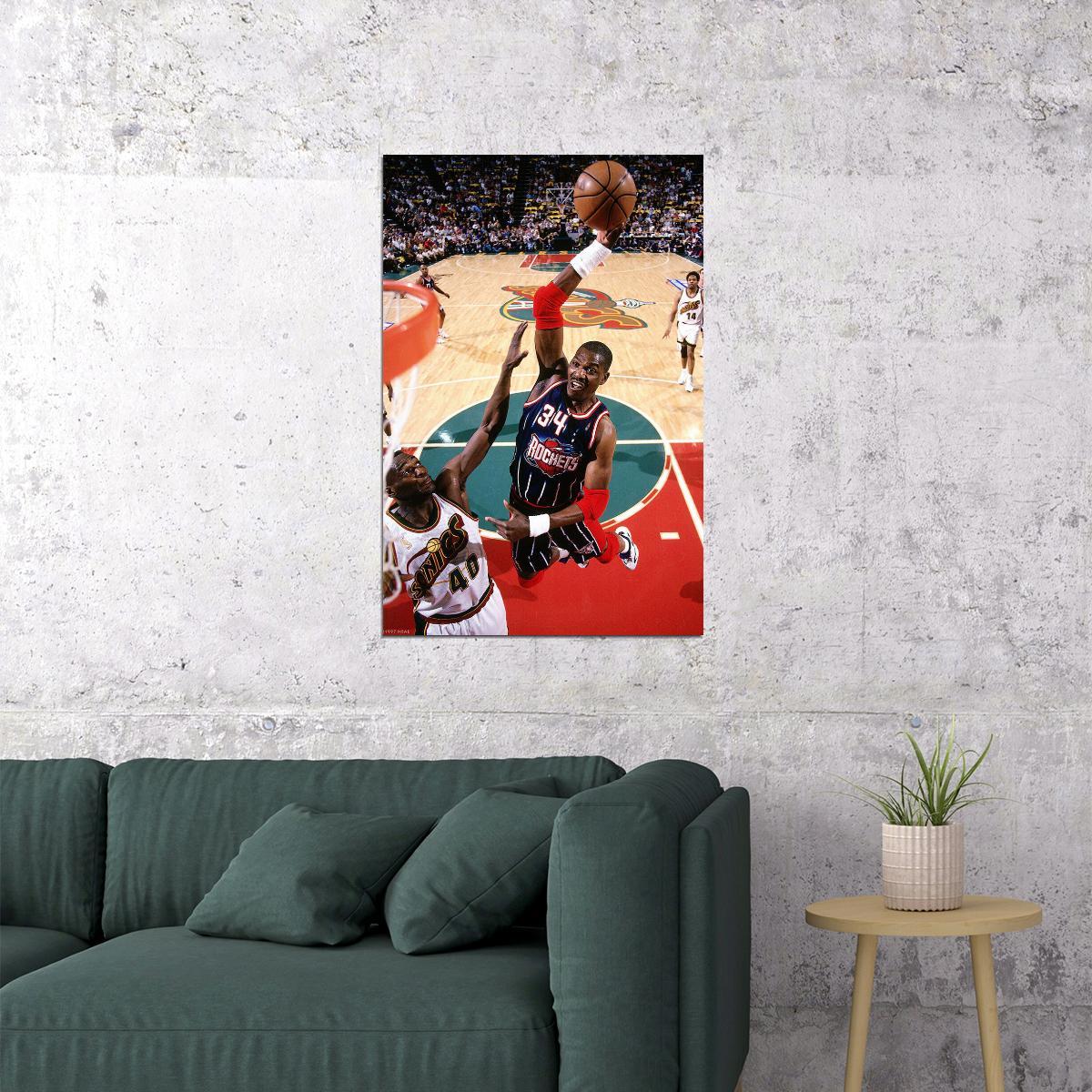 Hakeem Olajuwon Houston Rockets Basketball Player Poster Wall Art Print Home Wall Decor