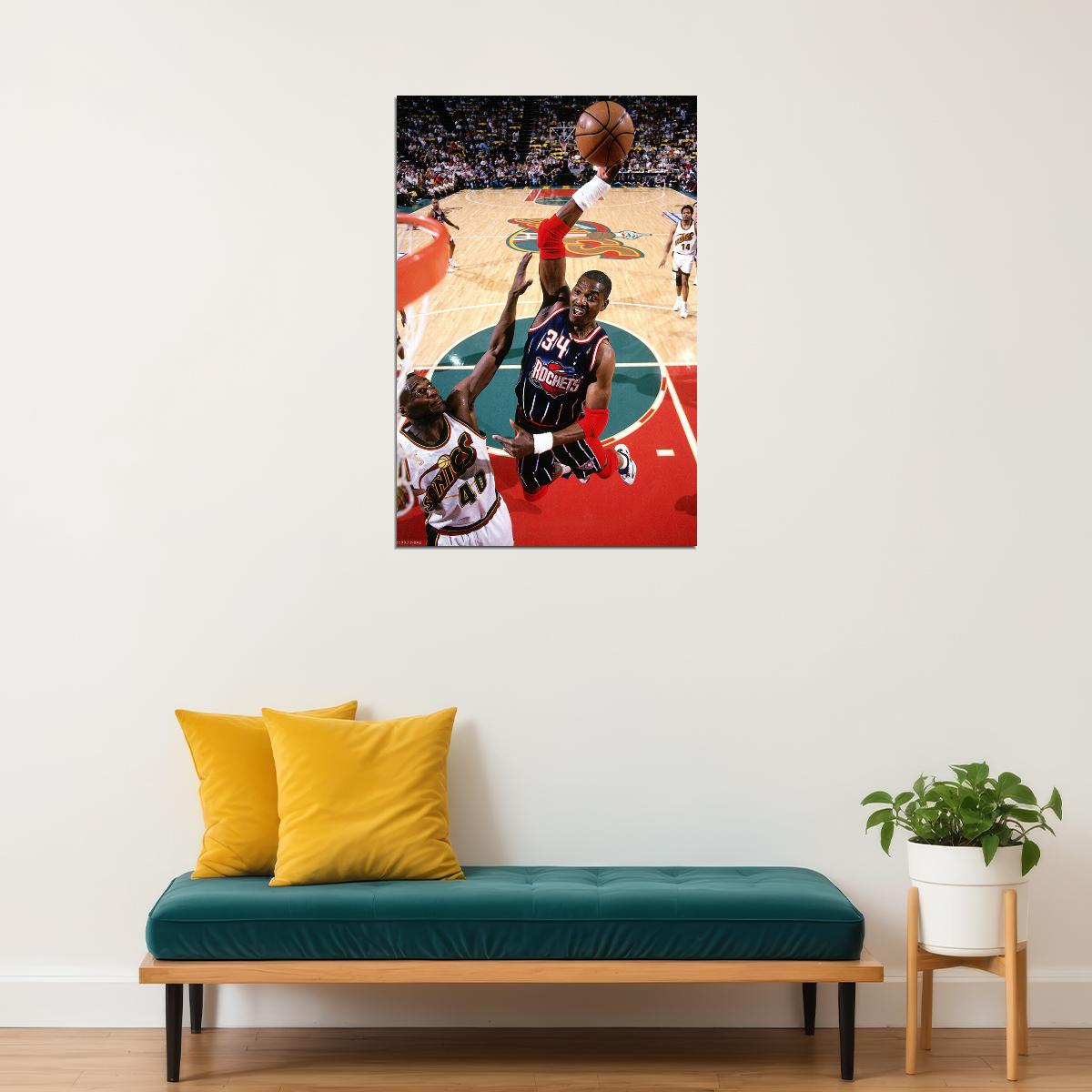 Hakeem Olajuwon Houston Rockets Basketball Player Poster Wall Art Print Home Wall Decor