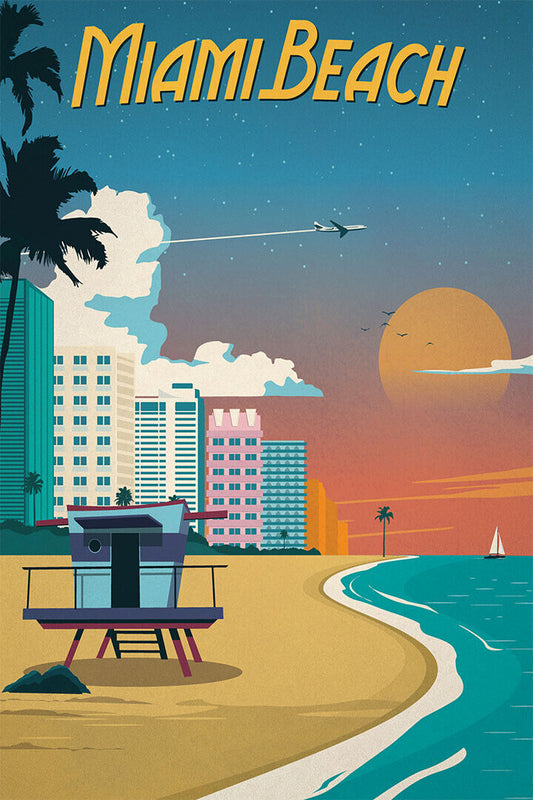 Miami Beach Florida Vintage Style Travel Holiday Poster Wall Art Print Home Wall Decor - xonomax