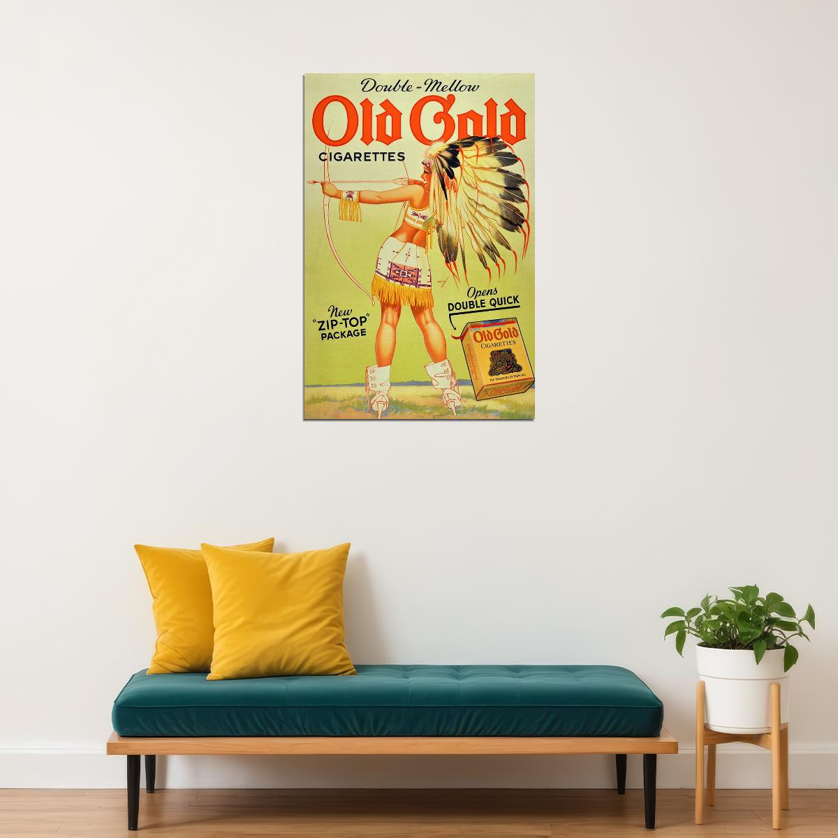 Old Gold Cigarettes Vintage Ad Petty Girl Indian Maiden Poster Wall Art Print Home Wall Decor - xonomax
