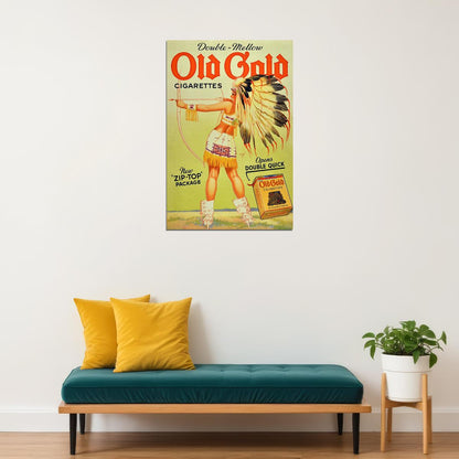 Old Gold Cigarettes Vintage Ad Petty Girl Indian Maiden Poster Wall Art Print Home Wall Decor - xonomax