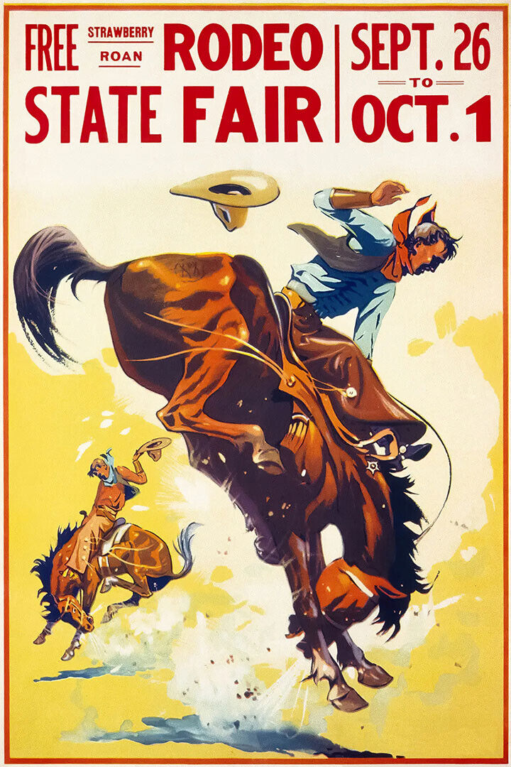 1930s State Fair Rodeo Cowboy Vintage Style Western Poster Wall Art Print Home Wall Decor - xonomax