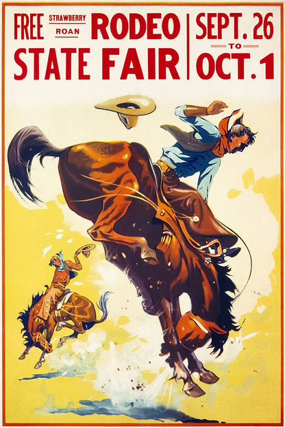 1930s State Fair Rodeo Cowboy Vintage Style Western Poster Wall Art Print Home Wall Decor - xonomax