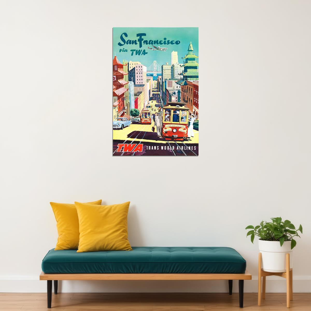 1950s San Francisco Twa Cable Car Vintage Style Travel Poster Wall Art Print Home Wall Decor - xonomax