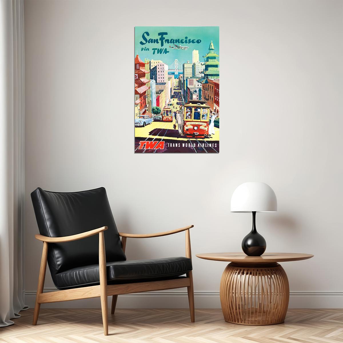 1950s San Francisco Twa Cable Car Vintage Style Travel Poster Wall Art Print Home Wall Decor - xonomax